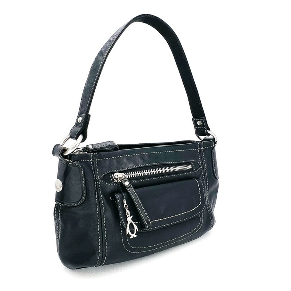 Fossil Handbag Black Leather Single Strap Shoulder Bag Top Zip - Picture 1 of 16